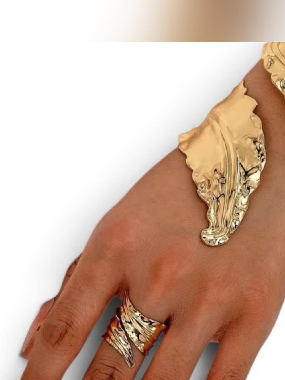JEWELRY SET Pleated Gold Leaf Cuff Bracelet and Ring Set